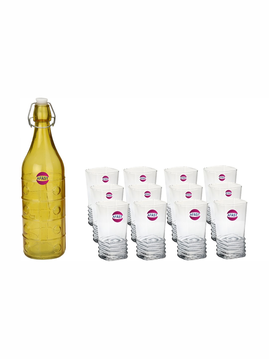 

Afast Yellow & Transparent 13 Pieces Glasses With Water Bottle