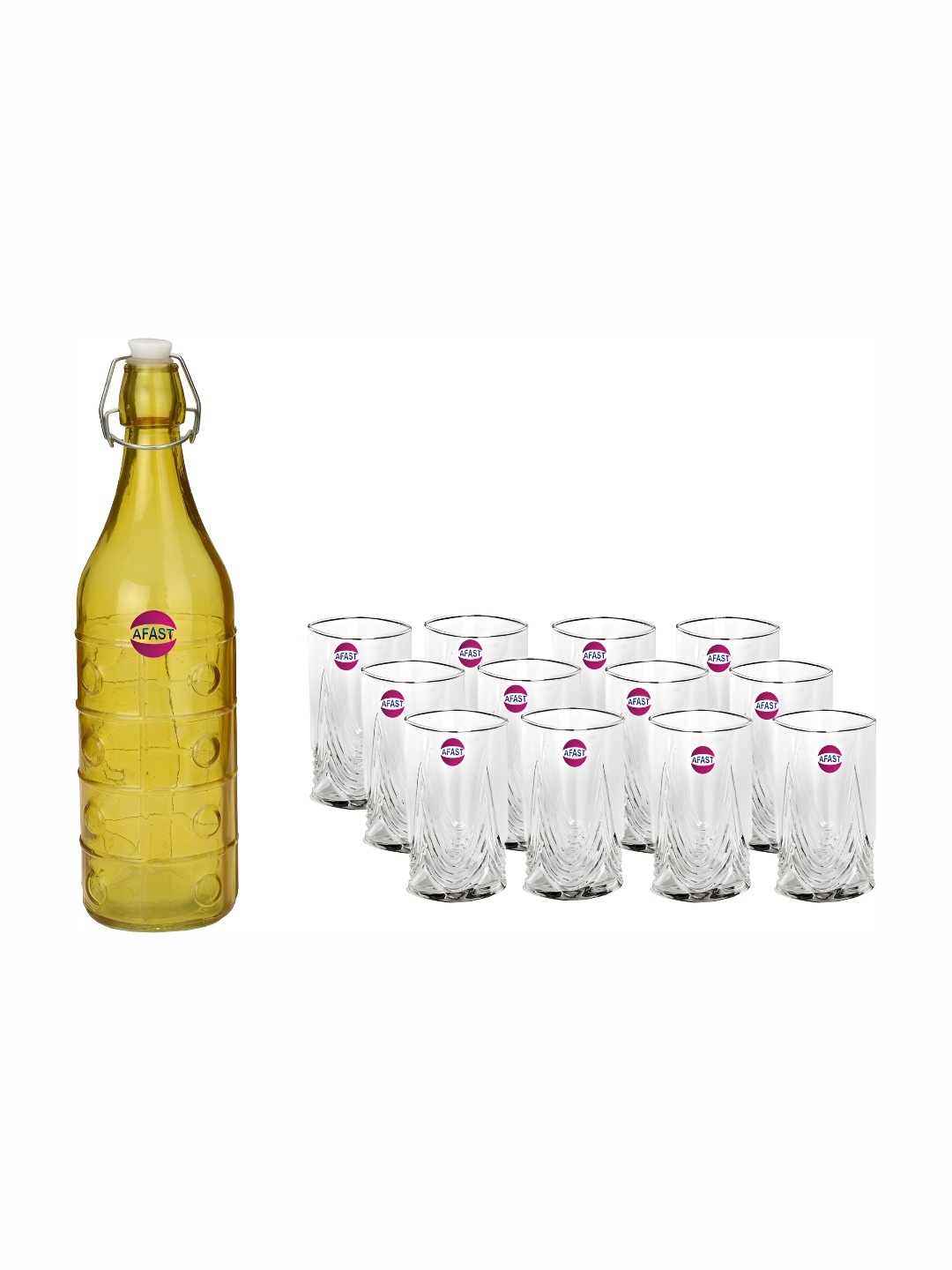 

Afast Yellow & Transparent 13 Pieces Glasses With Water Bottle Set