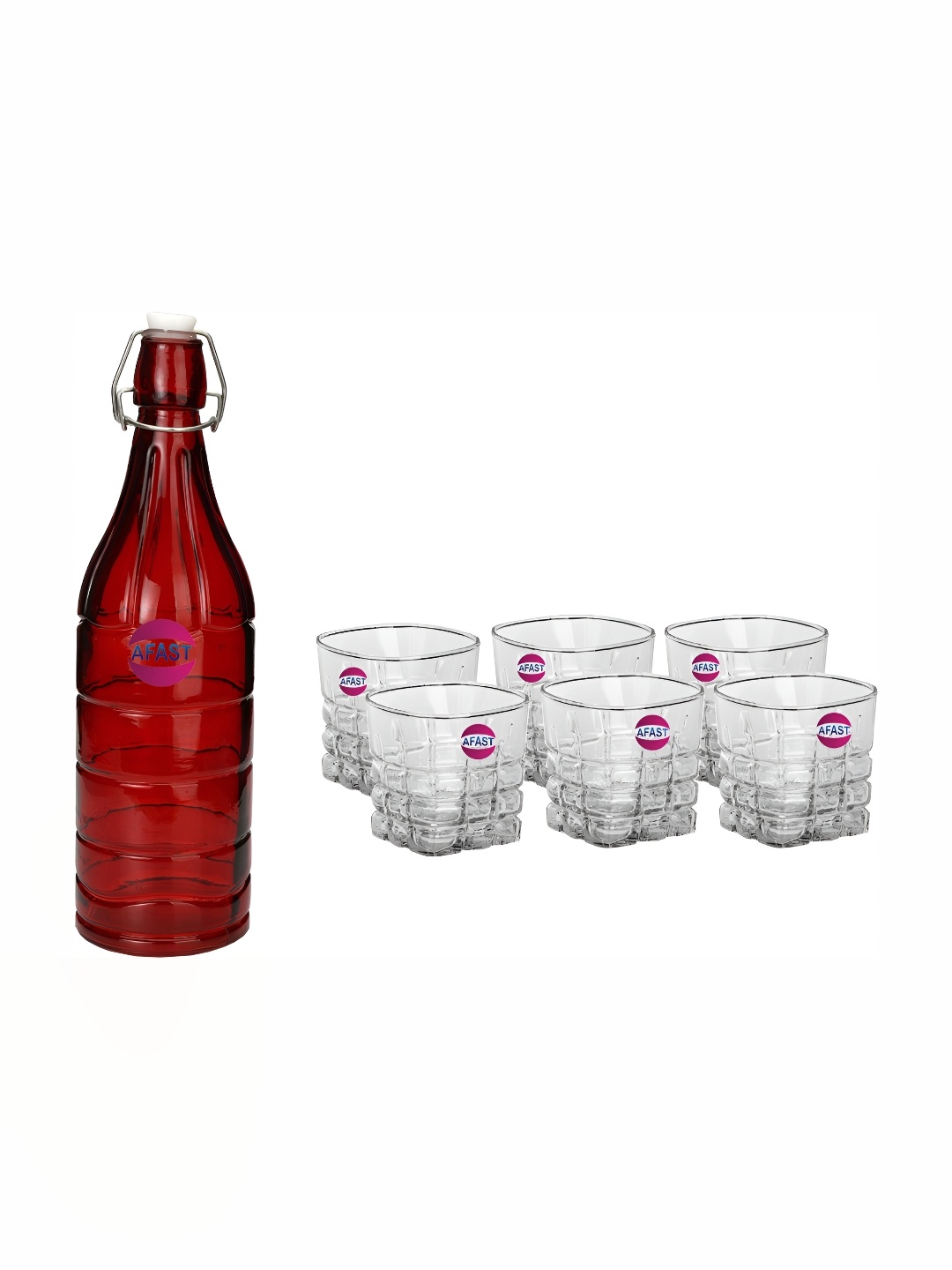 

Afast Red & Transparent 7 Pieces Glasses With Water Bottle Set