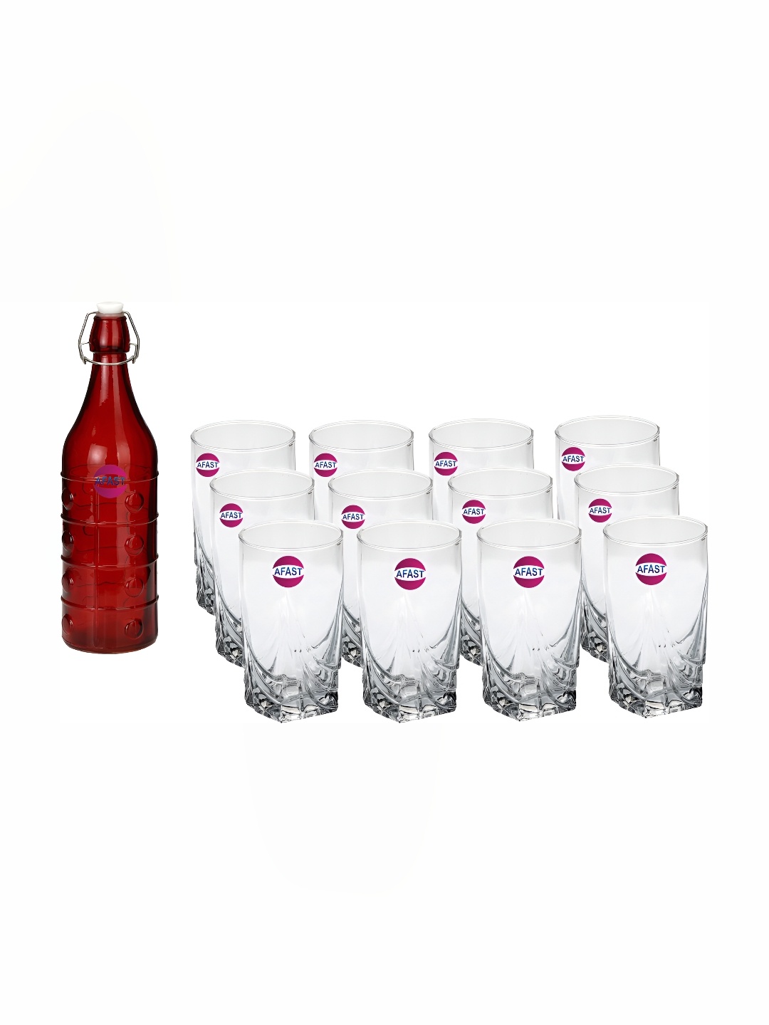 

Afast Red & Transparent 13 Pieces Glasses With Water Bottle