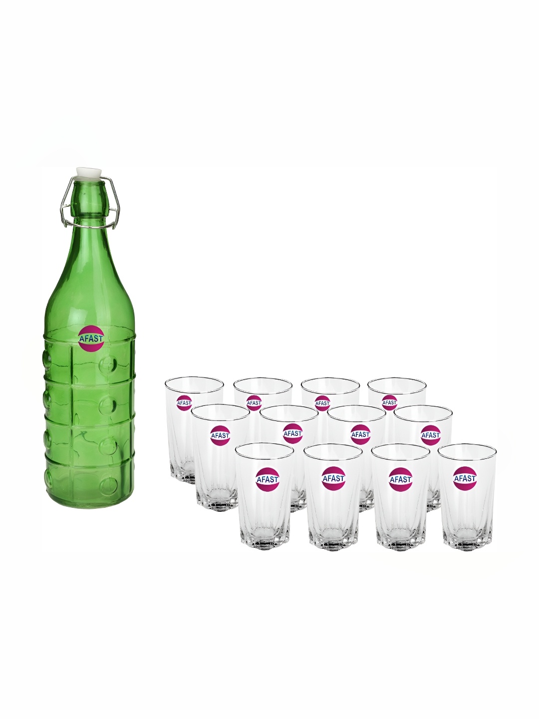 

Afast Green & Transparent 13 Pieces Water or Juice Glasses With Water Bottle, Blue