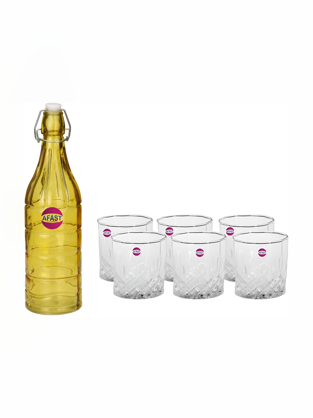 

Afast Yellow & Transparent 7 Pieces Whisky Glasses With Water Bottle