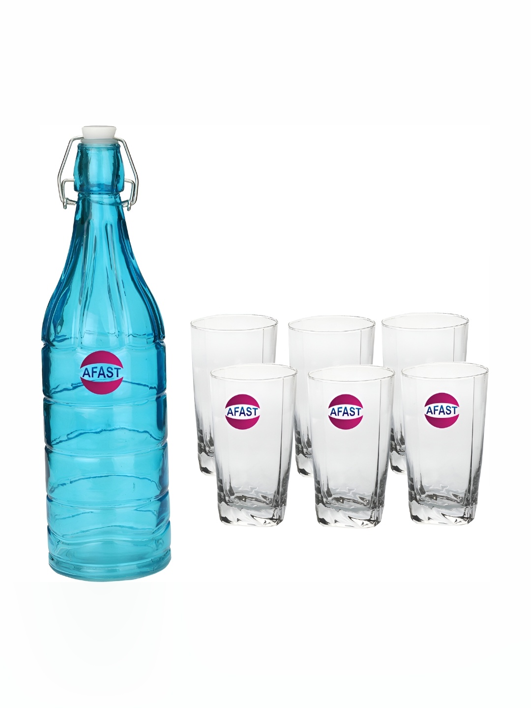 

Afast Blue & Transparent 7 Pieces Water or Juice Glasses With Water Bottle