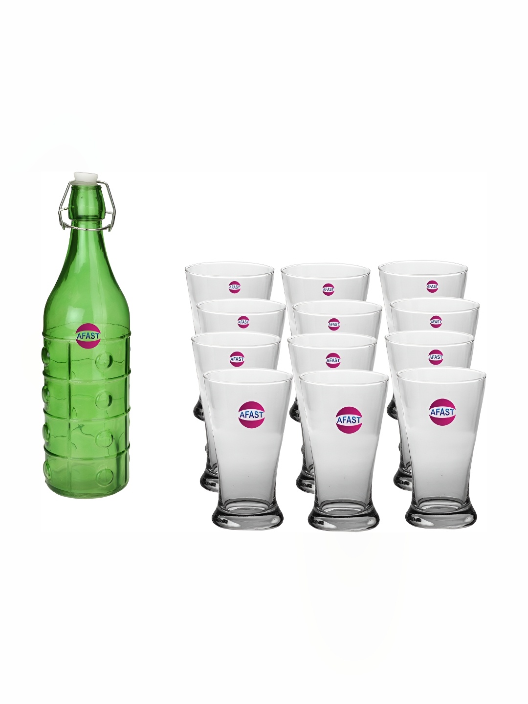 

Afast Green & Transparent 13 Pieces Water or Juice Glasses With Water Bottle, Blue