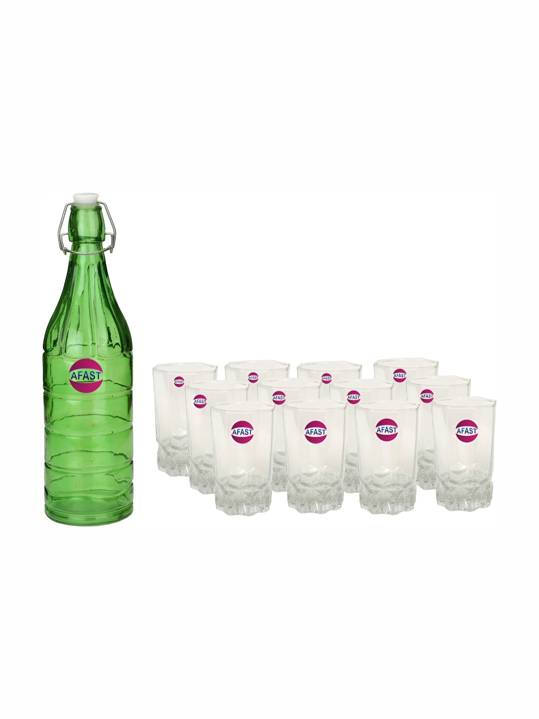 

Afast Green Transparent 13 Pieces Textured Water Bottle With Glasses Set