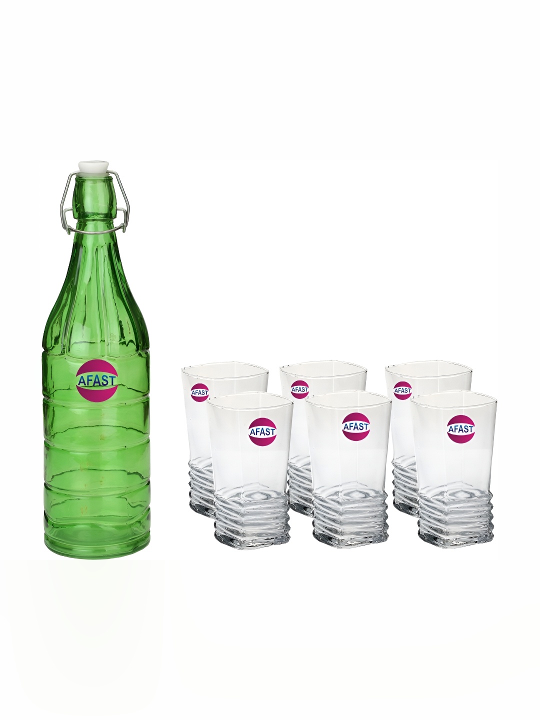 

Afast Green & Transparent 7 Pieces Textured Water Bottle With Glasses Set