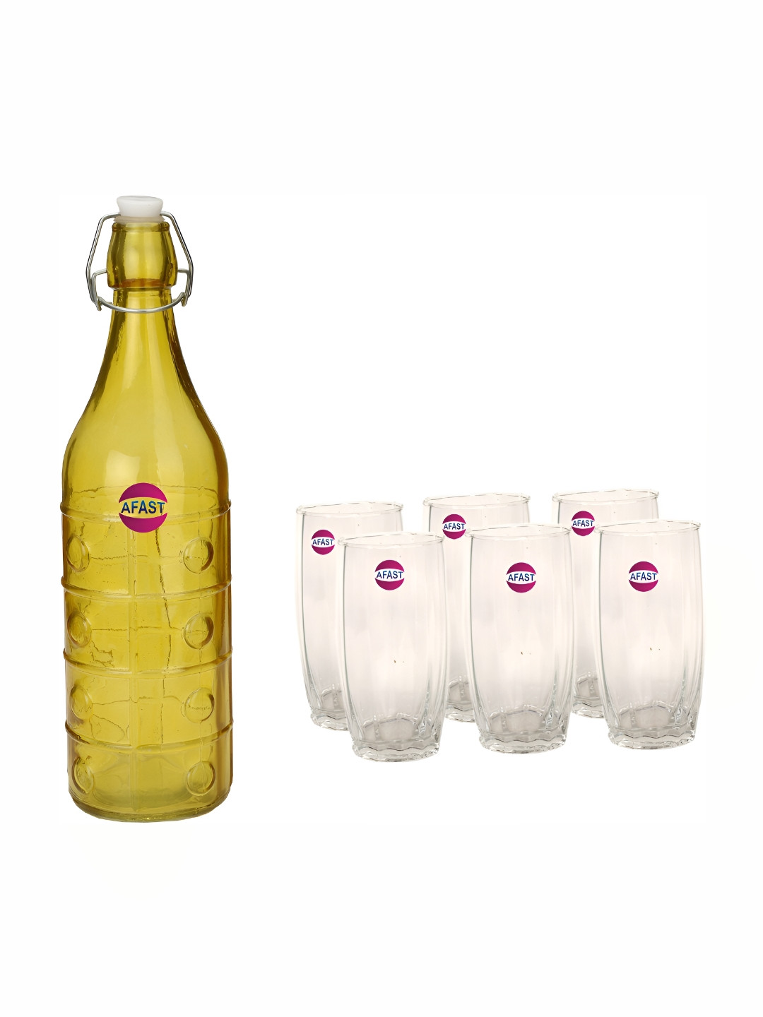 

Afast Yellow & Transparent 7 Pcs Glass Water Or Juice Glasses With Water Bottle