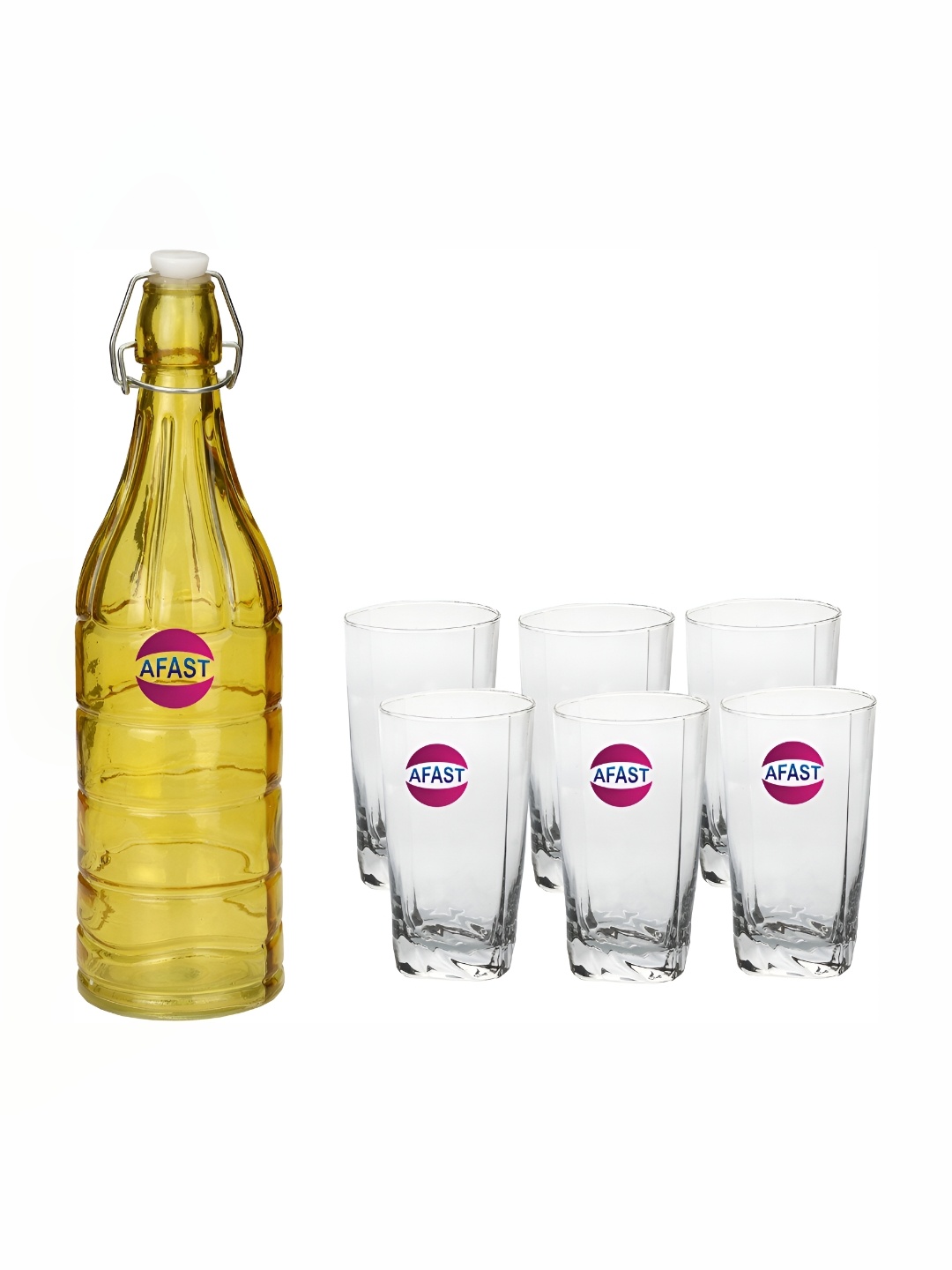 

Afast Yellow & Transparent 7 Pcs Glass Water Or Juice Glasses With Water Bottle