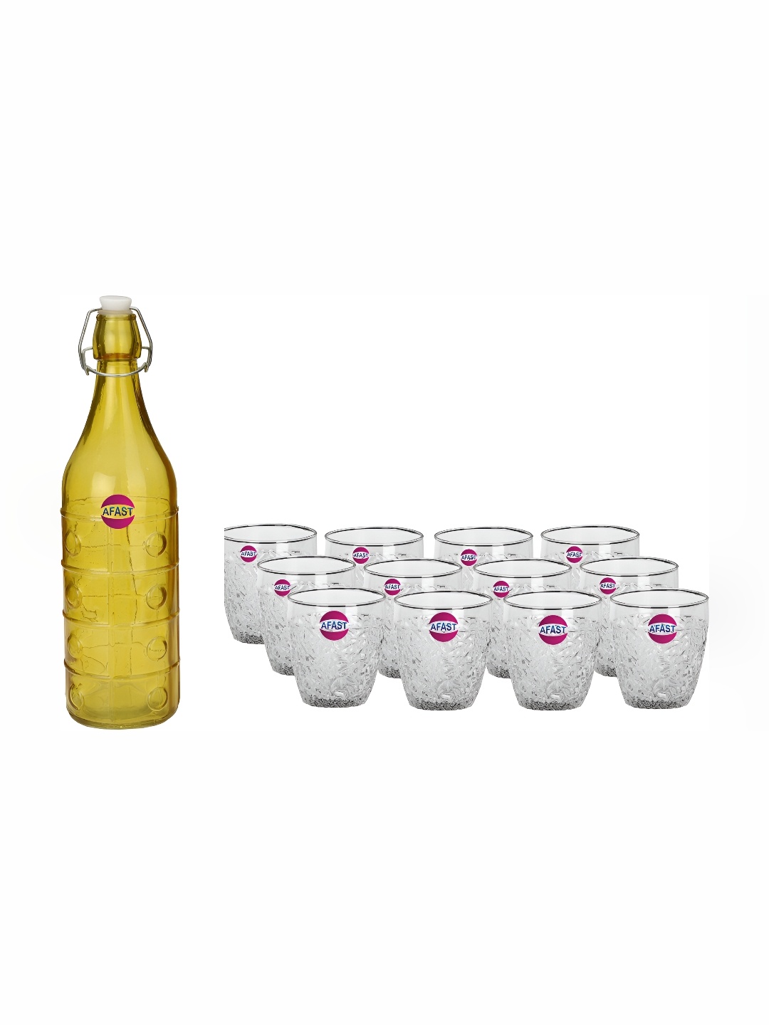 

Afast Yellow & Transparent 13 Pieces Water Or Juice Glasses & Water Bottle