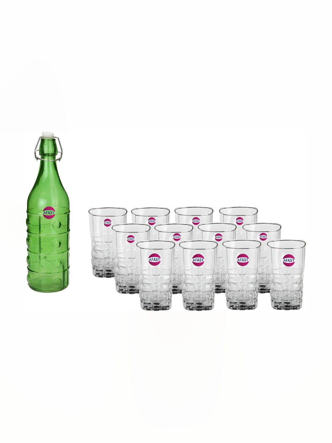 

Afast Green & Transparent 13 Pcs Glass Water Or Juice Glasses With Water Bottle