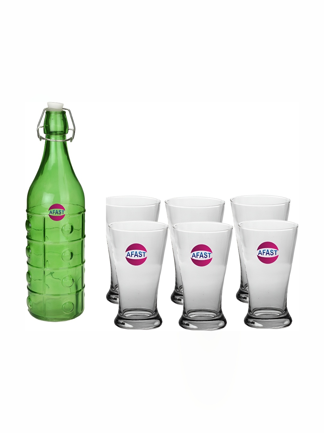 

Afast Green & Transparent 7 Pcs Glass Water Or Juice Glasses With Water Bottle