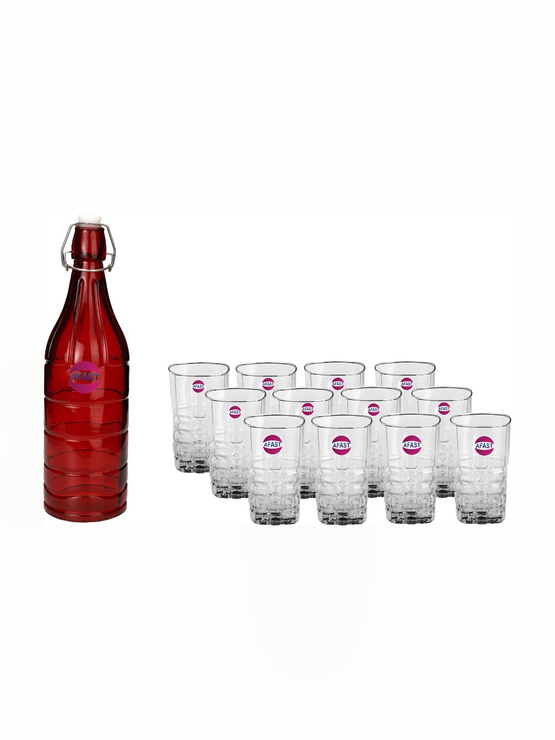 

Afast Red & Transparent 13 Pieces Glasses With 1 Water Bottle