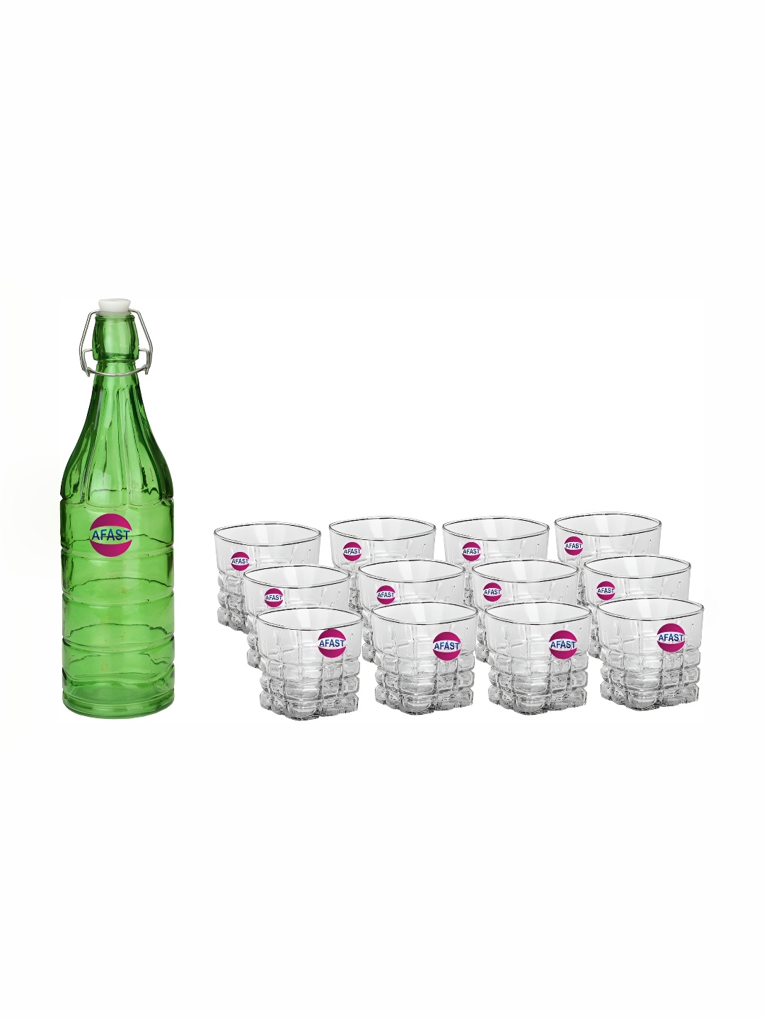 

Afast Green & Transparent 13 Pcs Glass Shot Glasses With Water Bottle