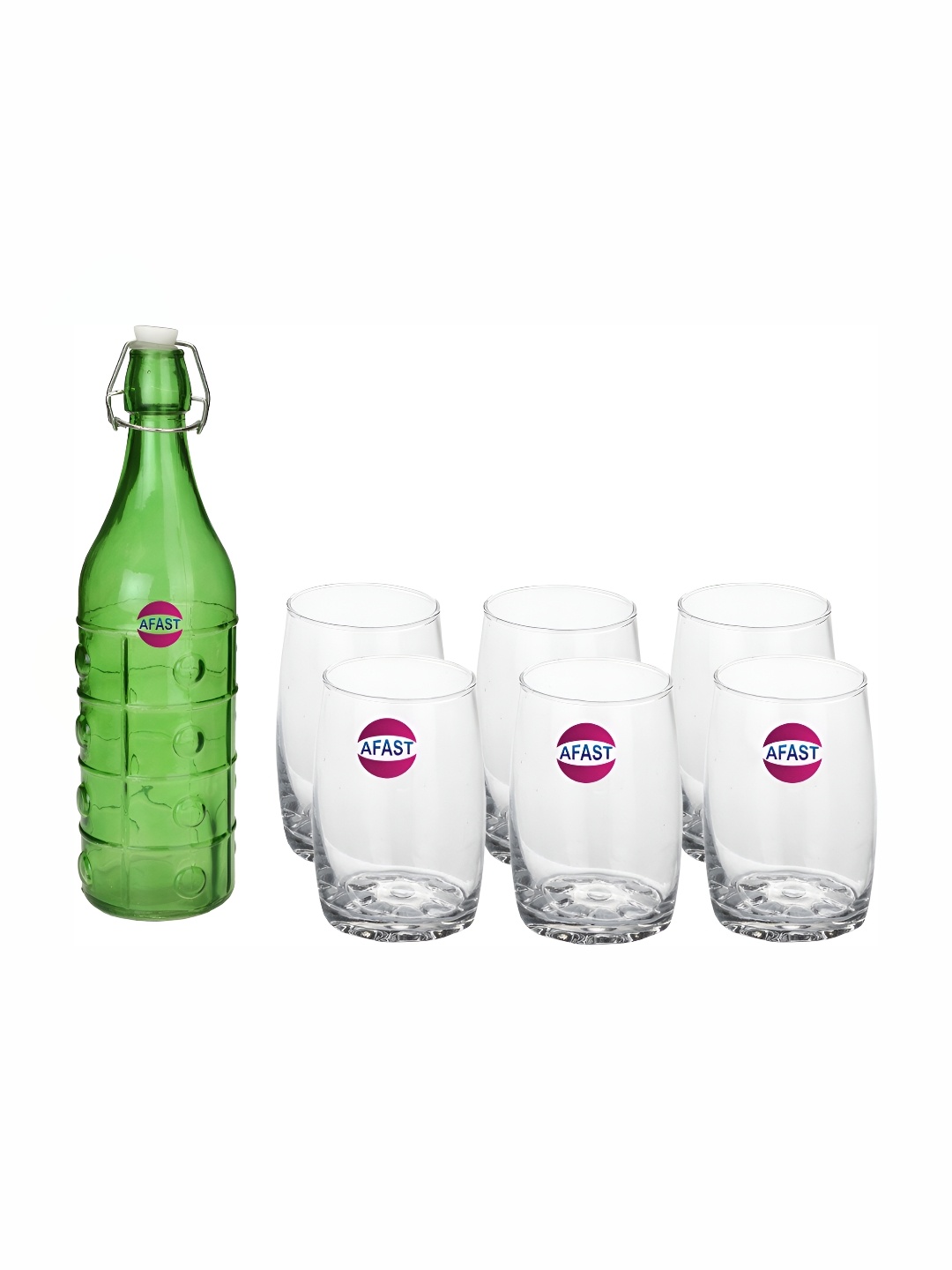 

Afast Green & Transparent 7 Pcs Glass Water Or Juice Glasses With Water Bottle