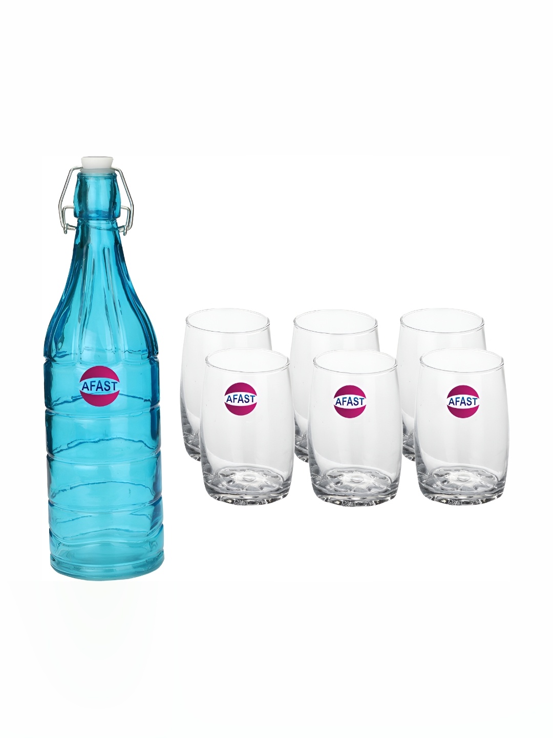 

Afast Blue & Transparent 7 Pieces Water or Juice Glasses With Water Bottle