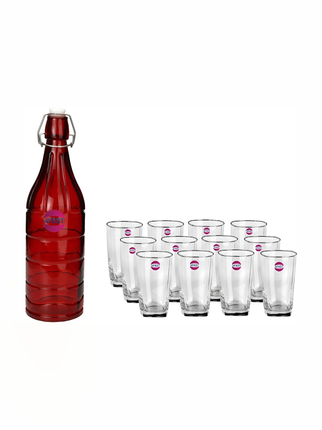 

Afast Red & Transparent 13 Pcs Glasses With Water Bottle Set