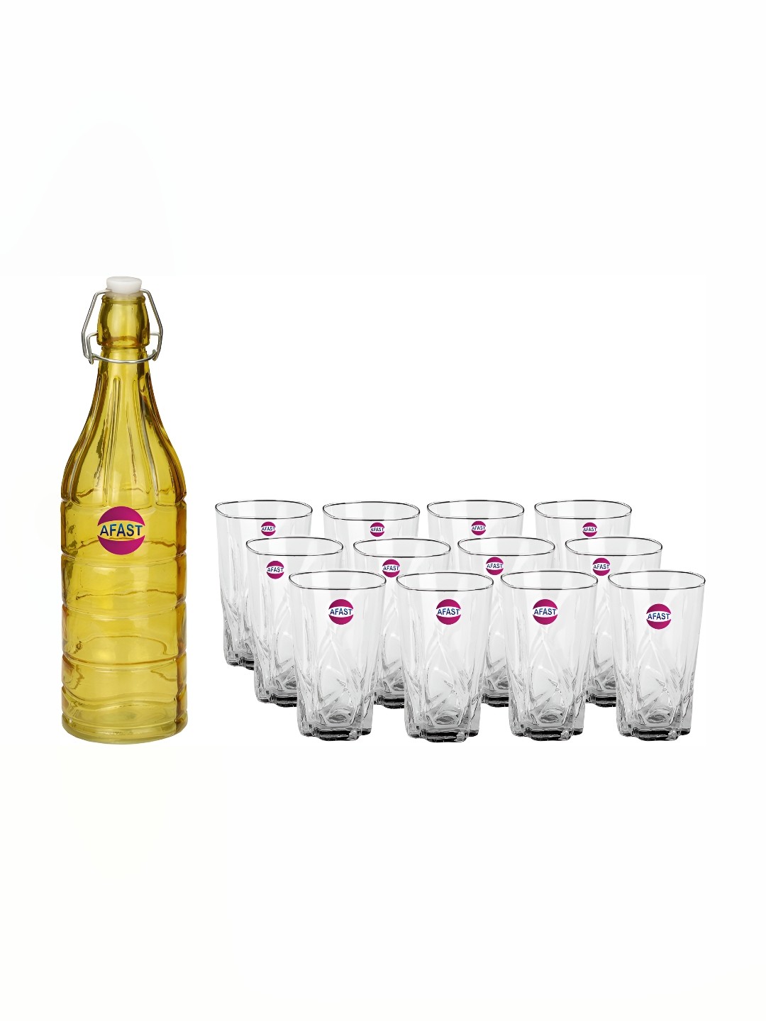 

Afast Yellow & Transparent 13 Pieces Glasses With Water Bottle Set