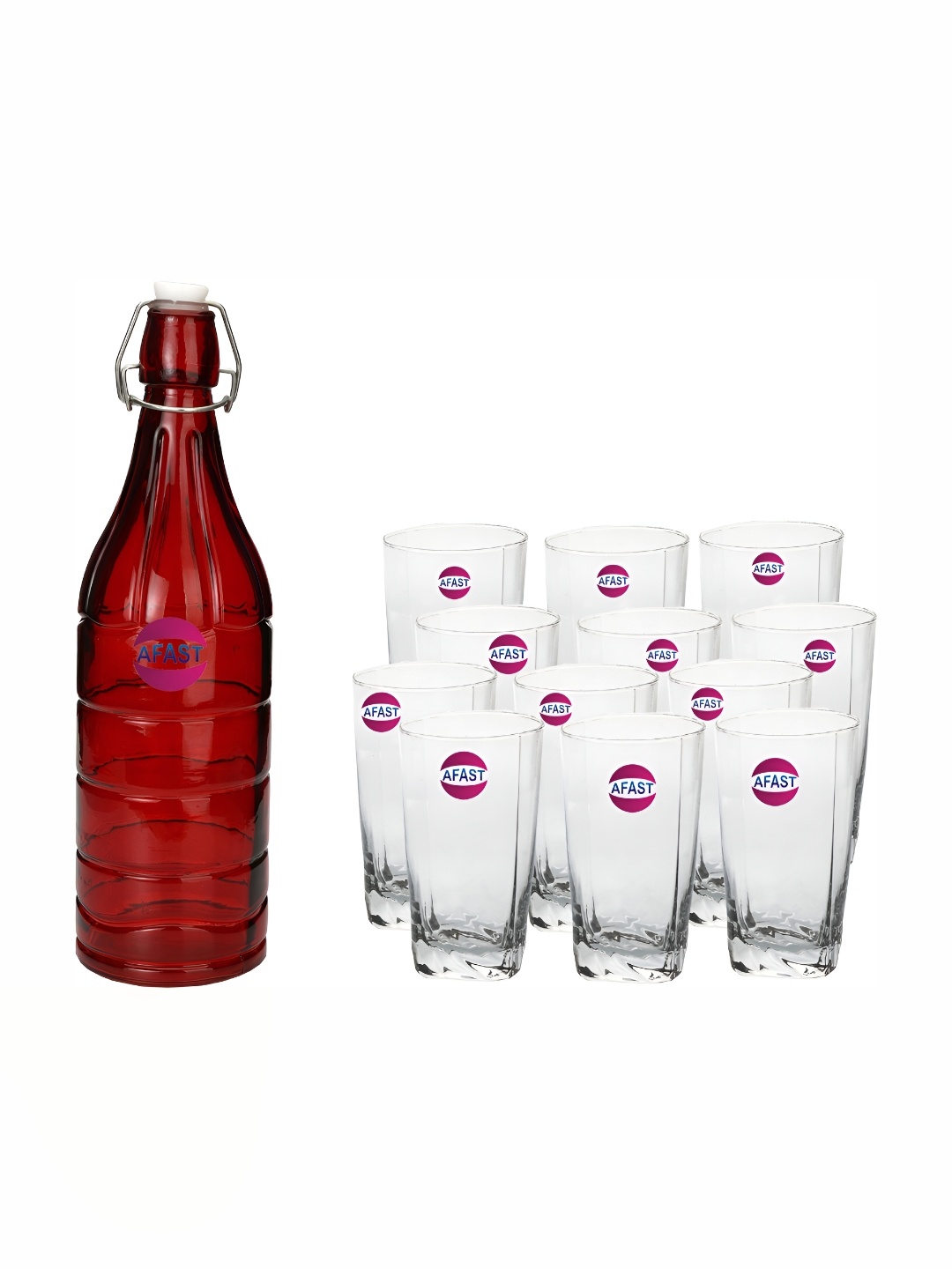 

Afast Red & Transparent 13 Pieces Glasses With Water Bottle Set