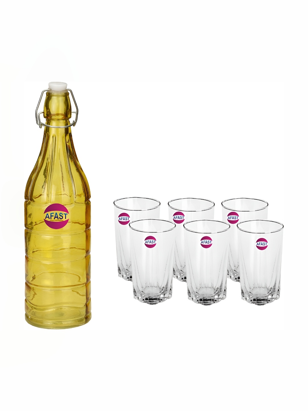

Afast Yellow & Transparent 7 Pieces Glasses With Water Bottle Set