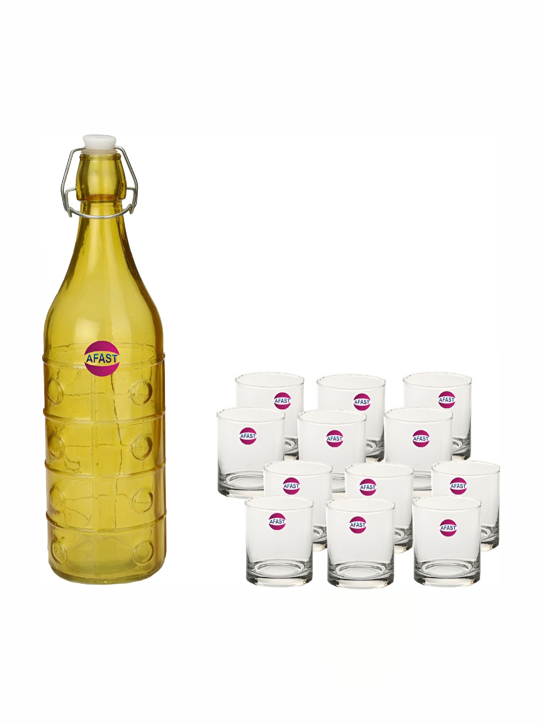 

Afast Yellow & Transparent 13 Pieces Bottle And Glass Set