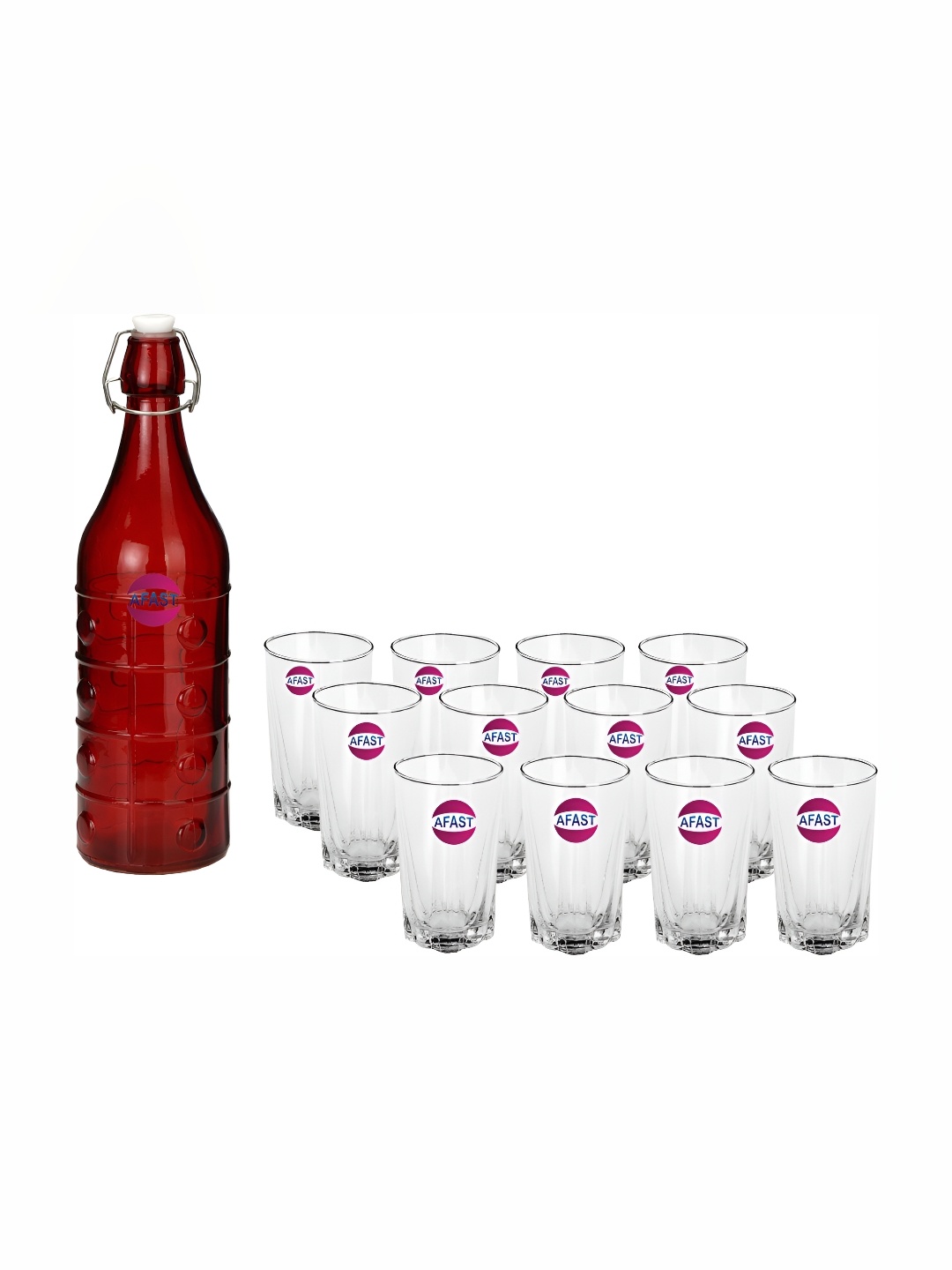 

Afast Red & Transparent 13 Pcs Glasses With Water Bottle Set