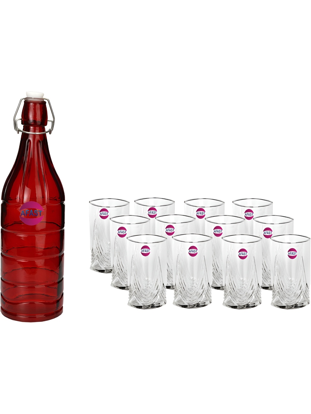 

Afast Red & Transparent 13 Pieces Glasses With Water Bottle Set