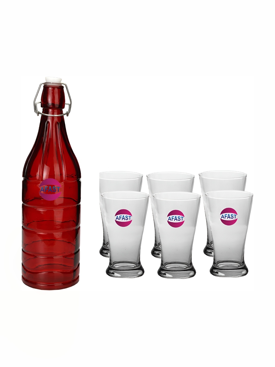 

Afast Red & Transparent 7 Pieces Glasses With Water Bottle Set