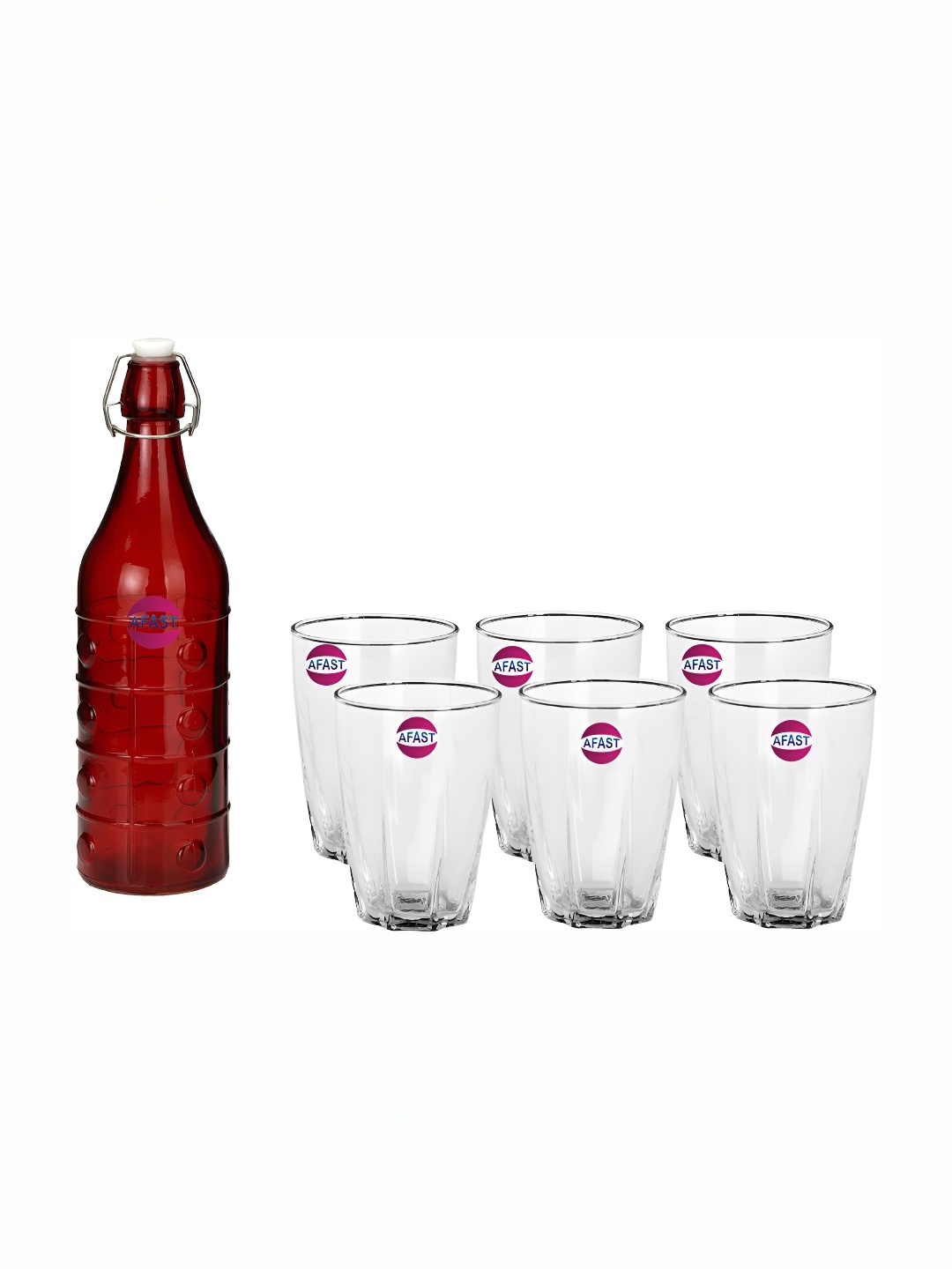 

Afast 6 Pieces Red & Transparent Glasses With Water Bottle Set