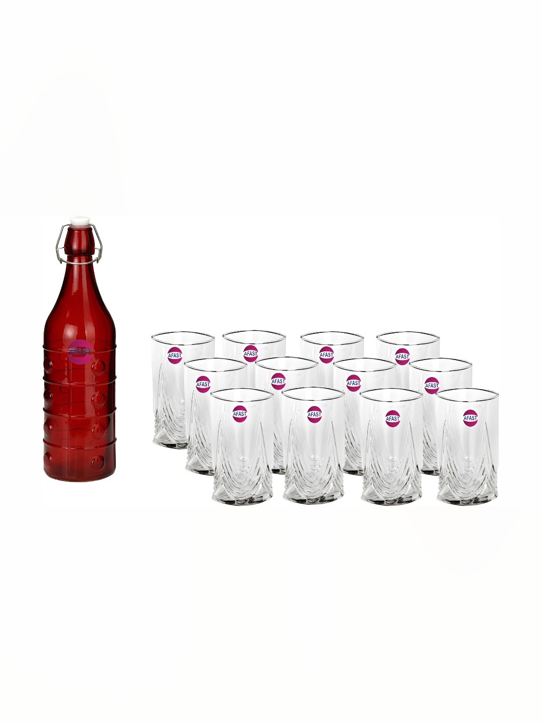 

Afast 12 Pieces Red & Transparent Glasses With Water Bottle Set