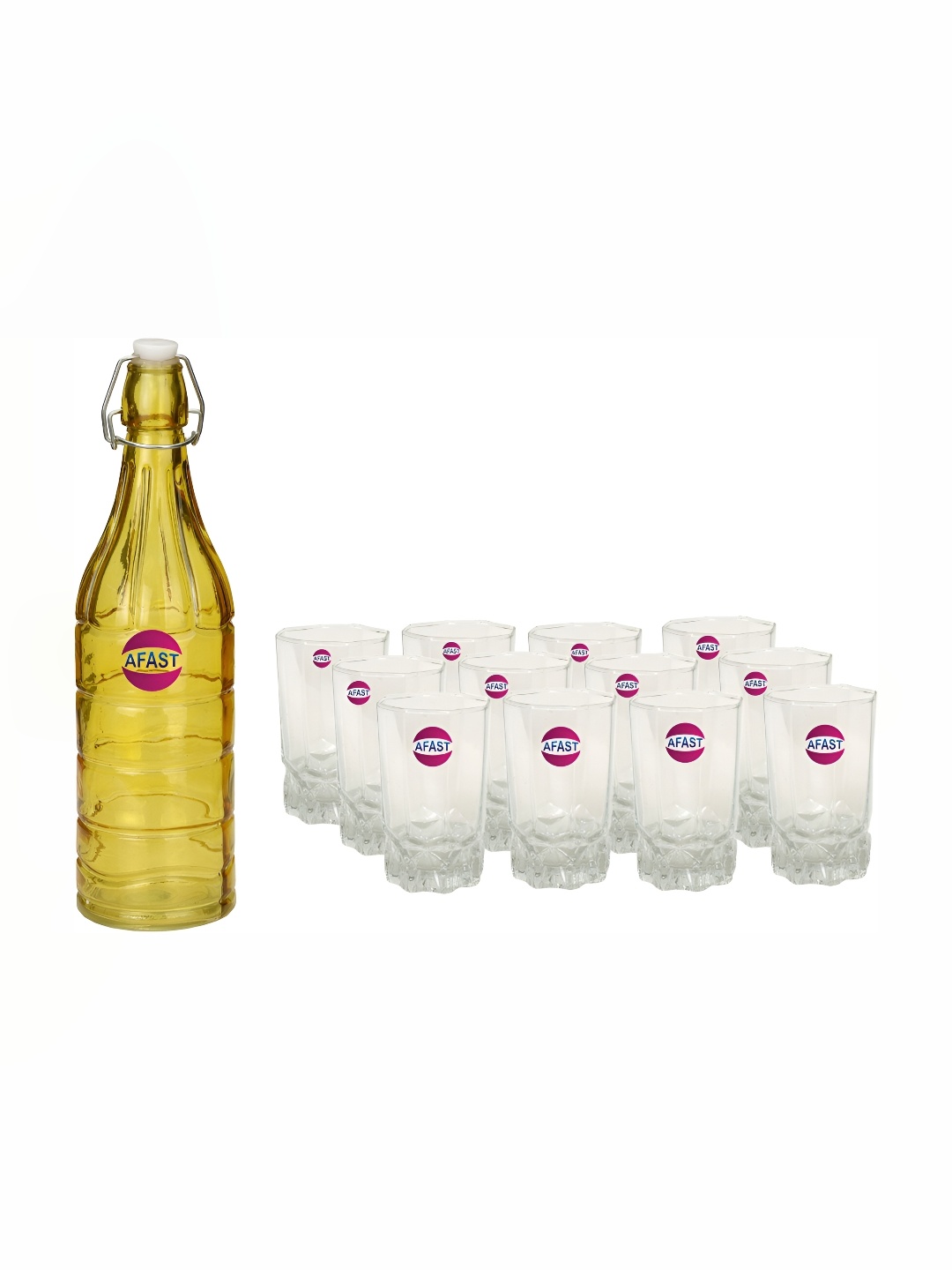 

Afast Yellow & Transparent 13 Pieces Glasses With 1 Water Bottle
