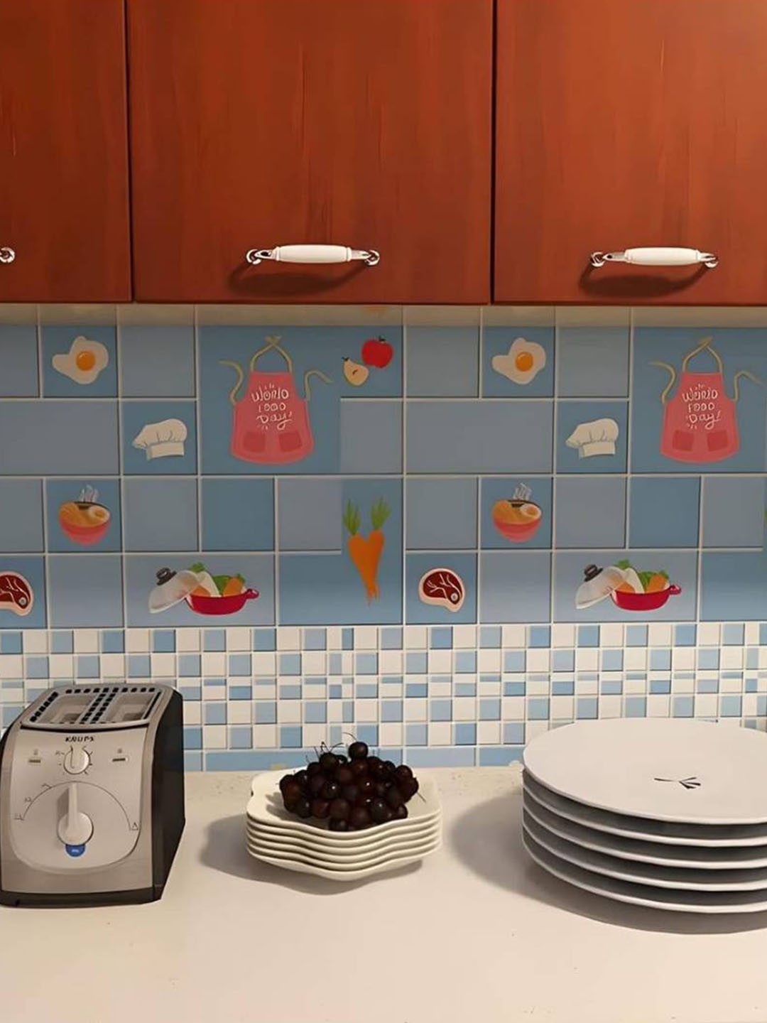 

Jaamso Royals Blue & Orange Vegetable Tile Design Self Adhesive Wallpaper