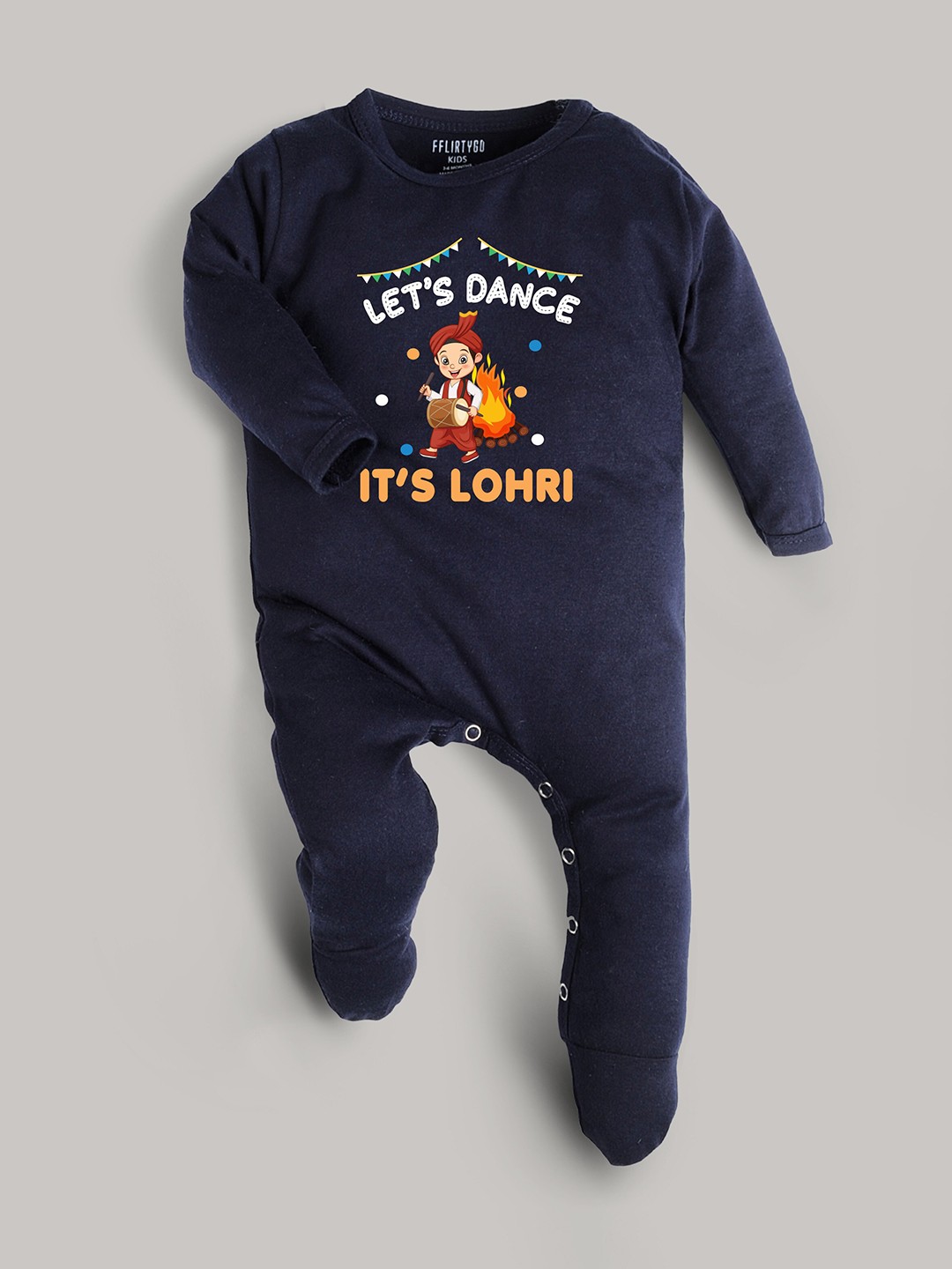 

FFLIRTYGO Infants Printed Pure Cotton Lohri Special Sleepsuit, Blue