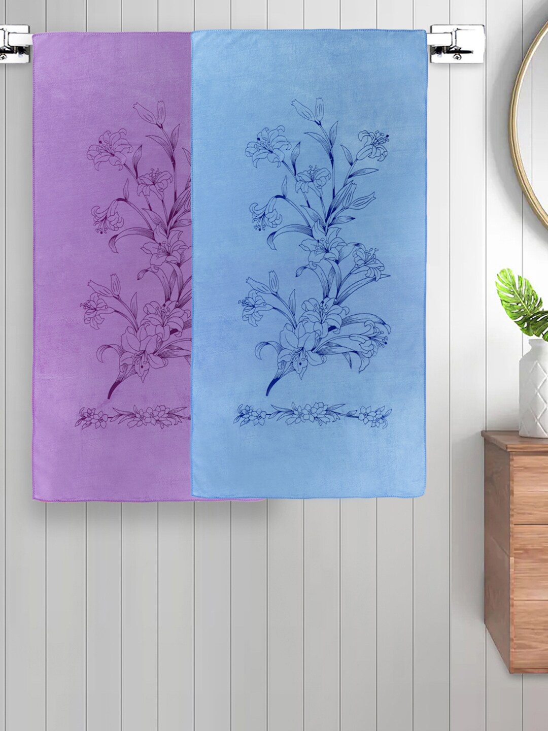 

FABINALIV Purple & Blue 2 Pieces Kids Bath Towels, White