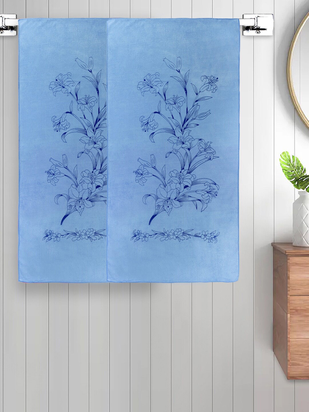 

FABINALIV Blue 2 Pieces Printed Cotton 300 GSM Kids Bath Towels