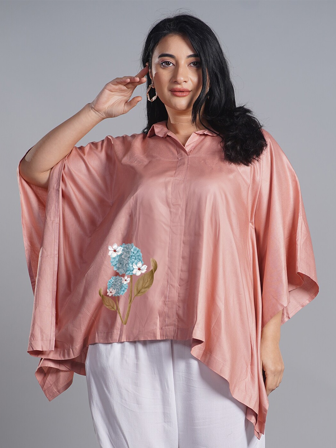 

LetsDressUp Kimono Sleeve Shirt Collar Kaftan Top, Rose