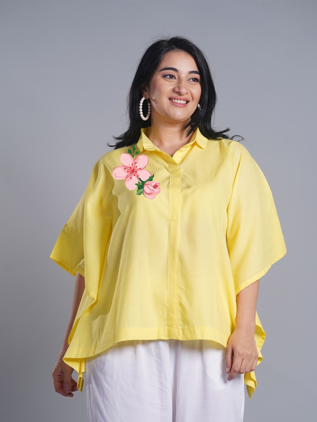 

LetsDressUp Floral Printed Kimono Sleeve Kaftan Top, Yellow