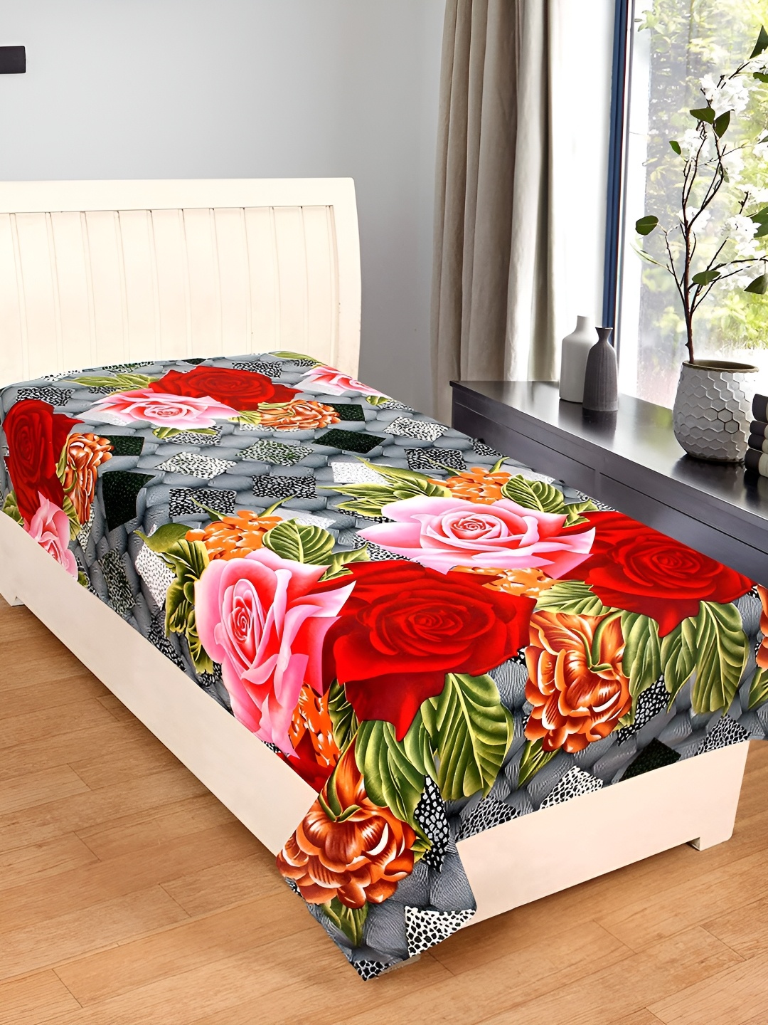 

Supreme Home Collective Pink Floral Microfiber 144 TC Single Bedsheet