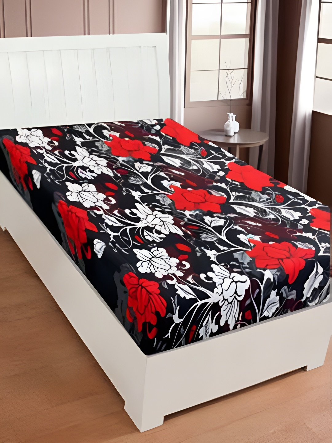 

Supreme Home Collective Black & Red Floral 144 TC Single Bedsheet