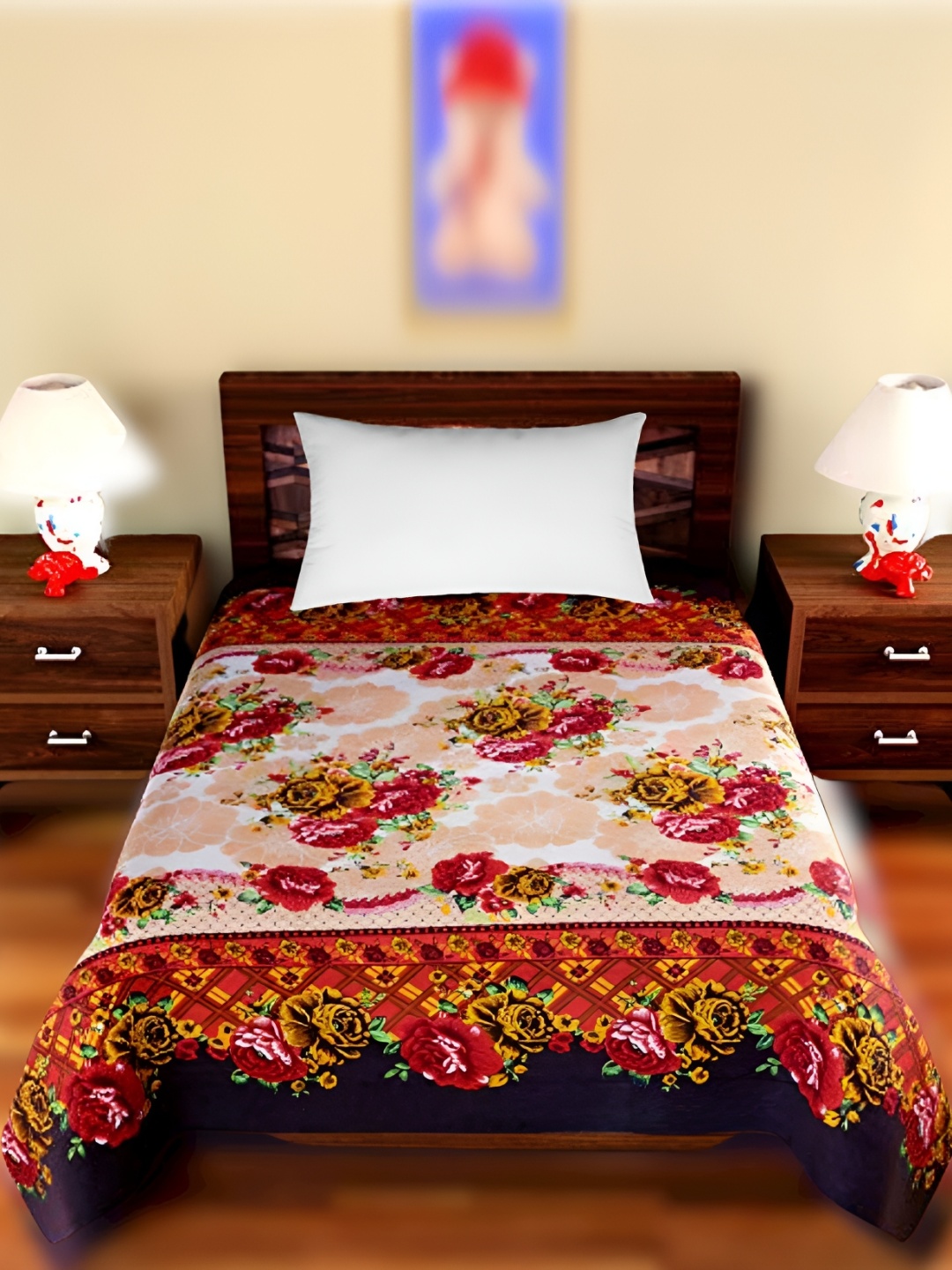 

Supreme Home Collective Beige & Red Floral 144 TC Single Bedsheet