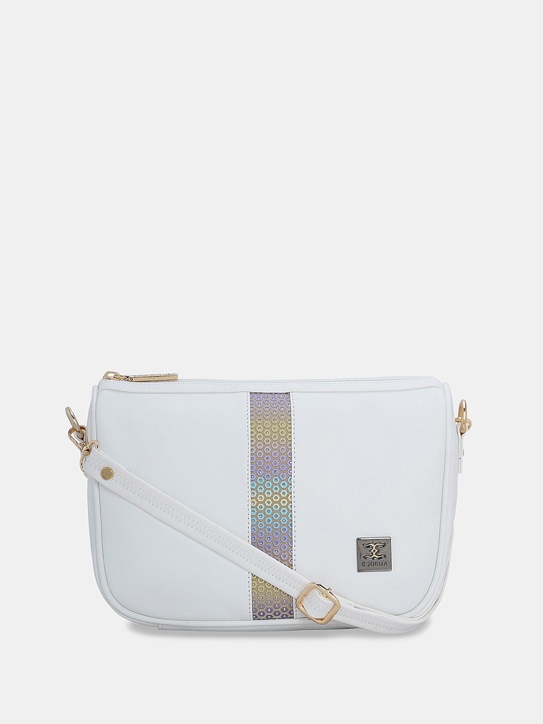 

ESBEDA White PU Striped Swagger Sling Bag