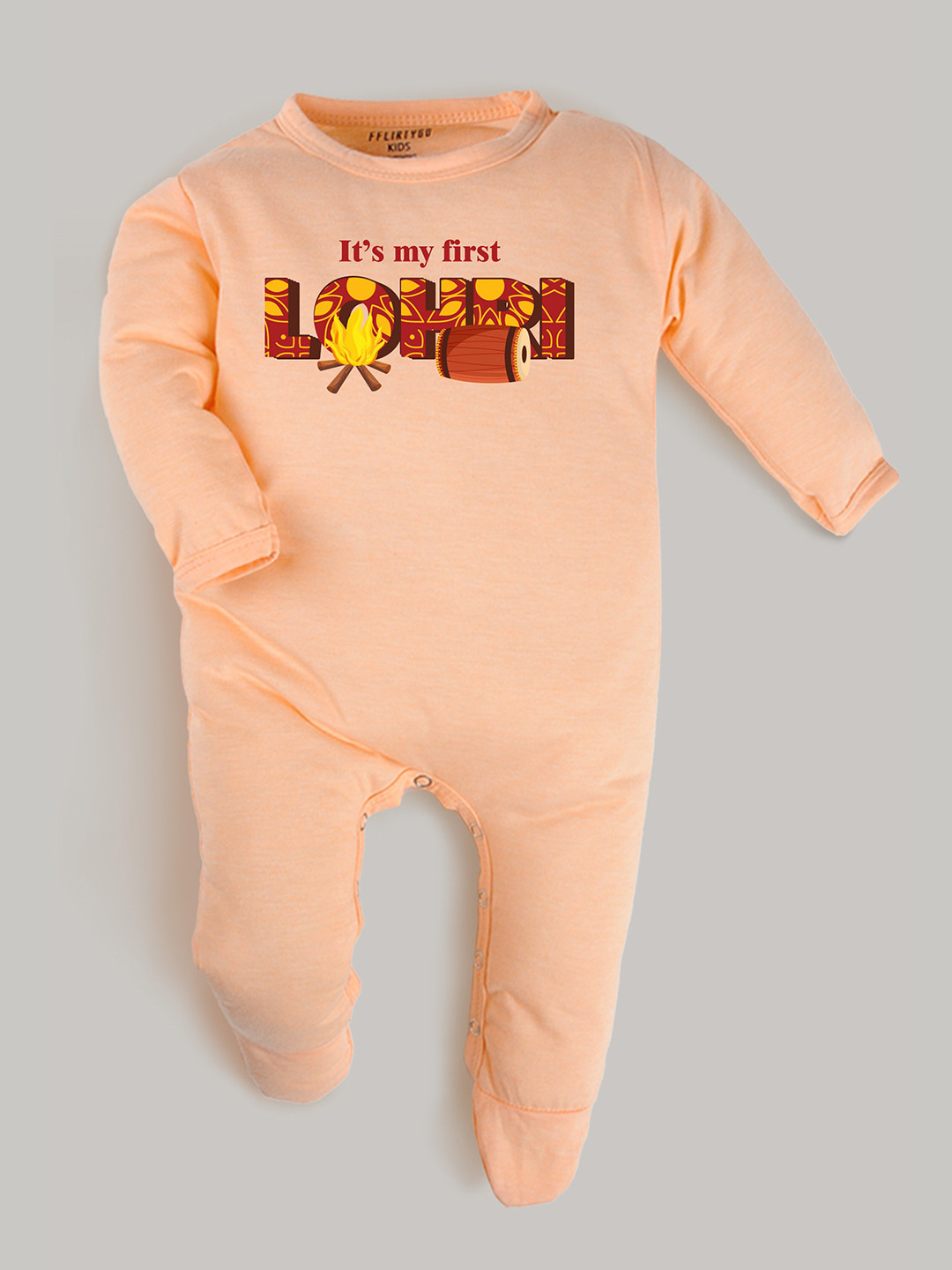 

FFLIRTYGO Infants Kids Typography Printed Pure Cotton Sleepsuit, Peach
