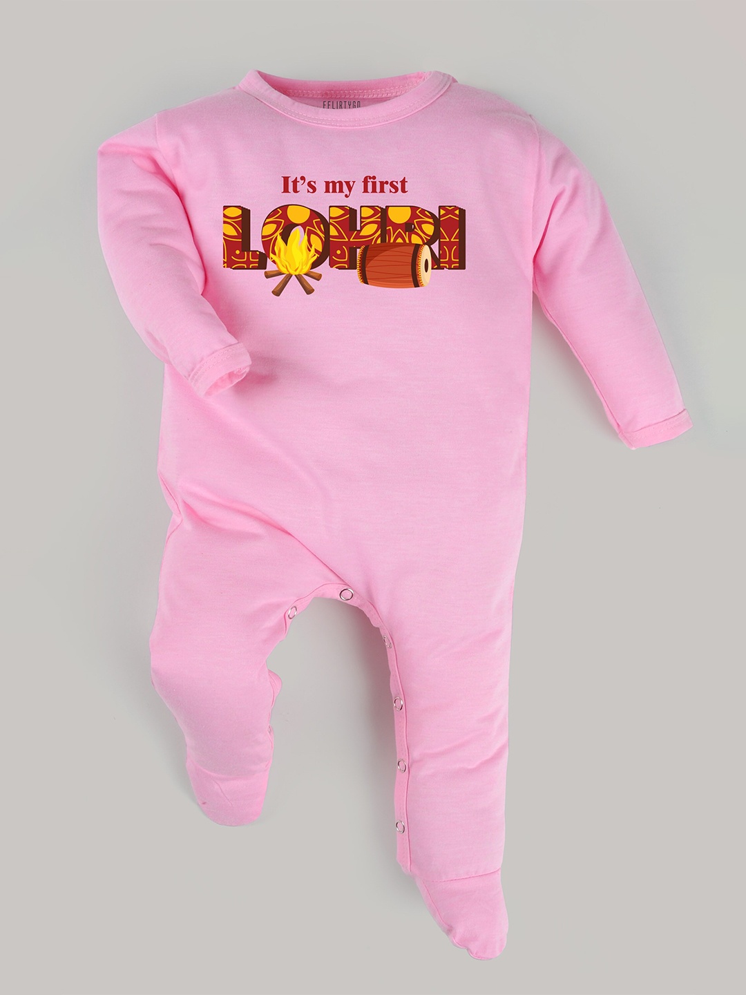 

FFLIRTYGO Infants Printed Cotton Lohri Special Sleepsuit, Pink