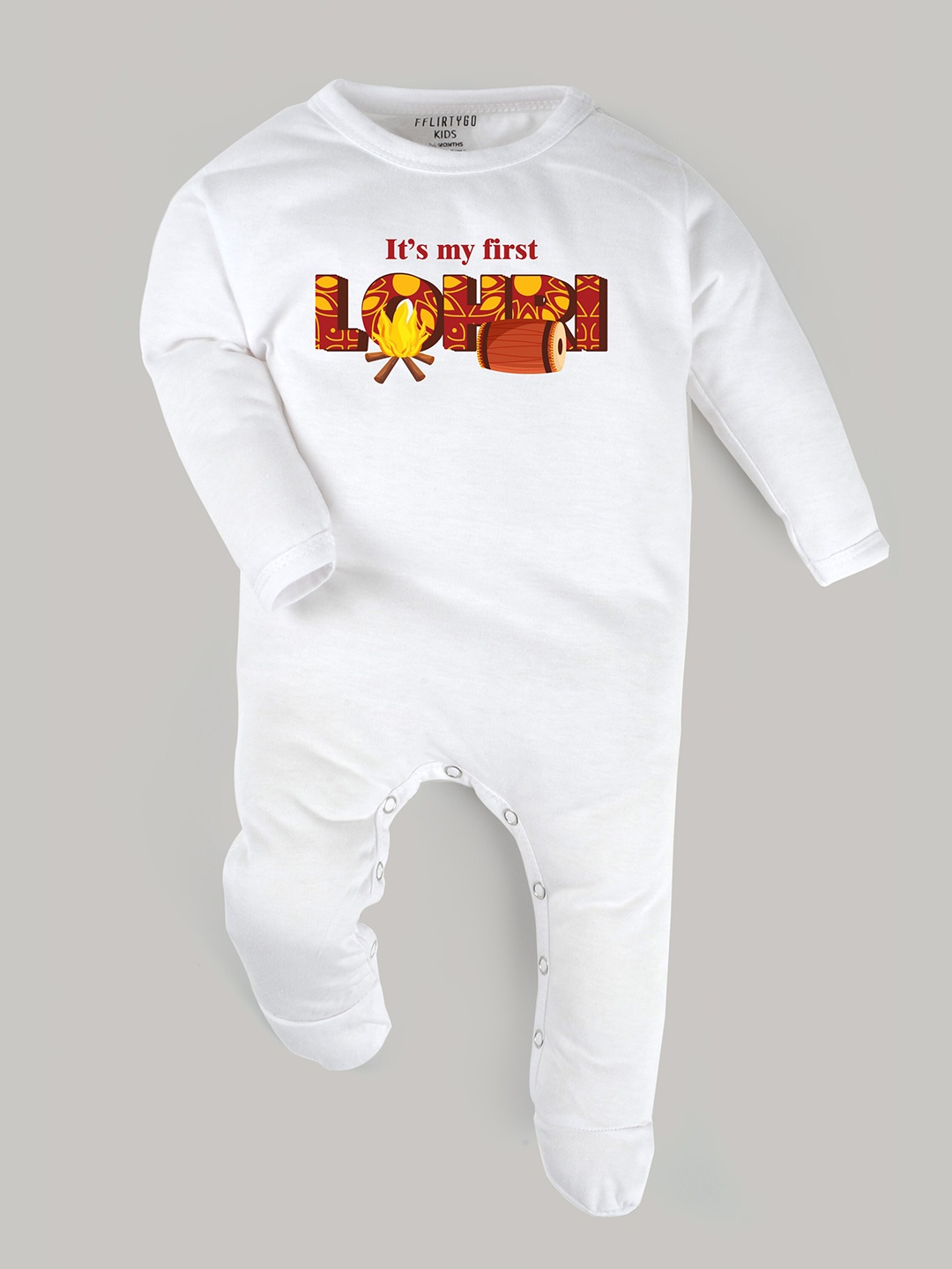 

FflirtyGo Infants Printed Pure Cotton Sleepsuit, White
