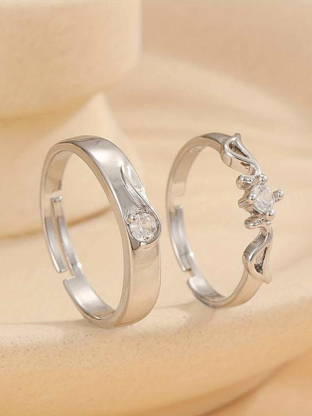 

Krelin Unisex Set Of 2 Sterling Silver CZ-Studded Adjustable Finger Rings