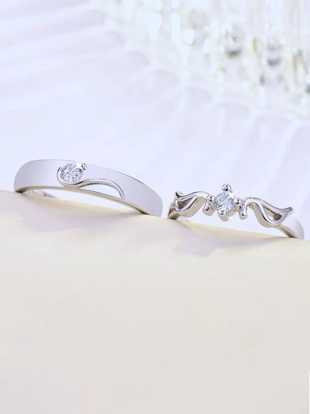 

Krelin Unisex Set Of 2 92.5 Sterling Silver CZ-Studded Adjustable Finger Rings