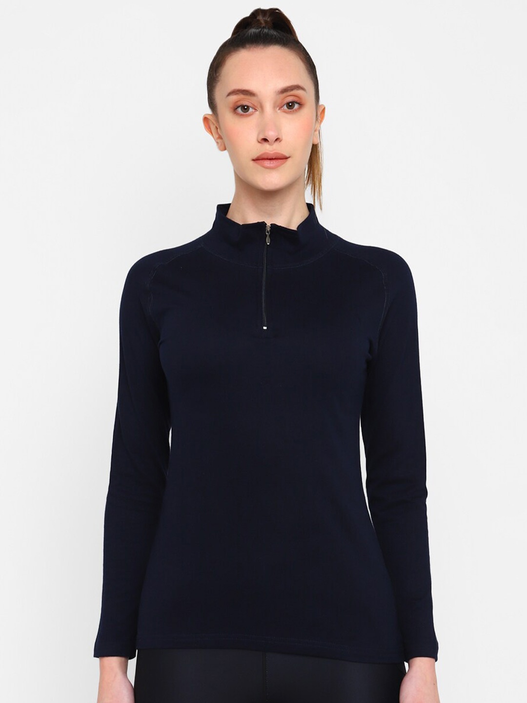 

appulse High Neck Raglan Sleeves Relaxed Fit Cotton Sports T-shirt, Navy blue