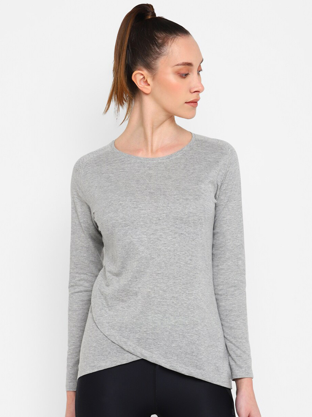 

appulse Raglan Sleeves Tulip Hemline Relaxed Fit Cotton Sports T-shirt, Grey melange