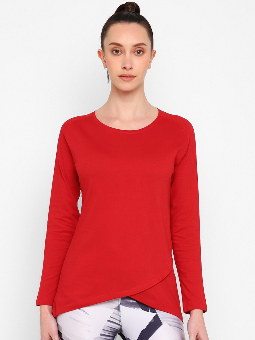 

appulse Raglan Sleeves Tulip Hemline Relaxed Fit Cotton Sports T-shirt, Red