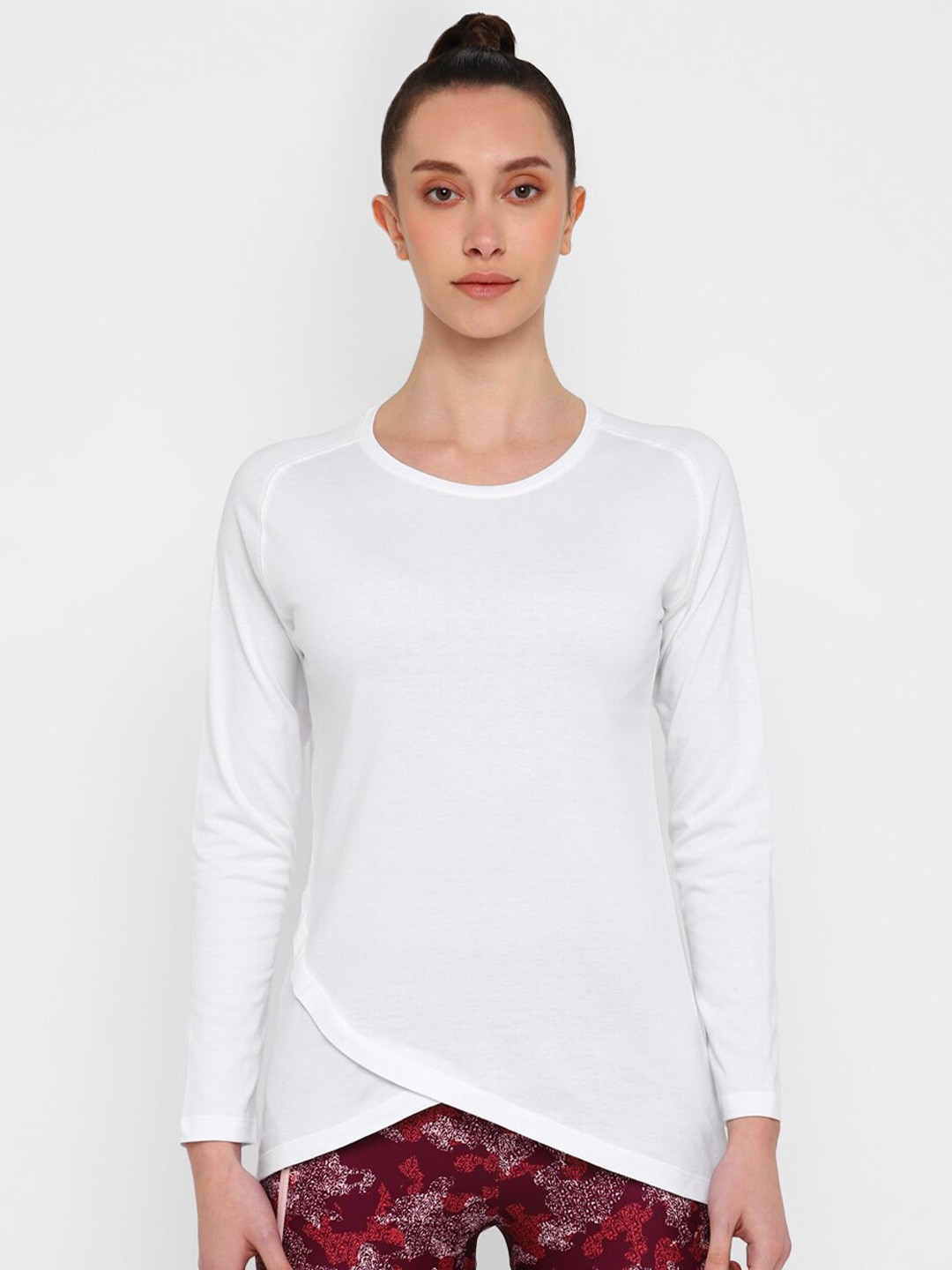 

appulse Raglan Sleeves Tulip Hemline Relaxed Fit Cotton Sports T-shirt, White