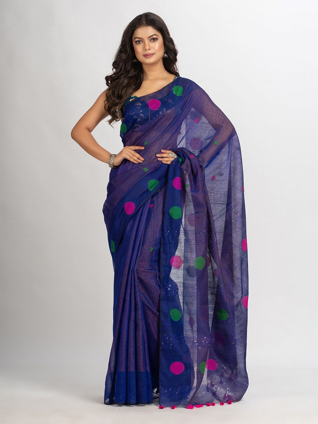 

Angoshobha Geometric Woven Design Jamdani Saree, Navy blue